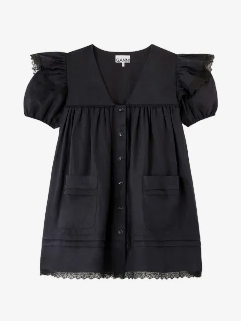 GANNI ruffled lace-trim dress