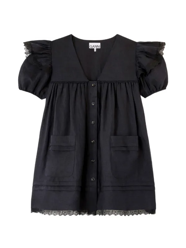 GANNI Ruffled lace-trim Dress | Black | FARFETCH UZ