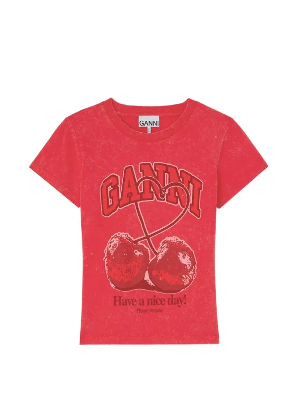 GANNI チェリープリント Tシャツ | レッド | FARFETCH JP