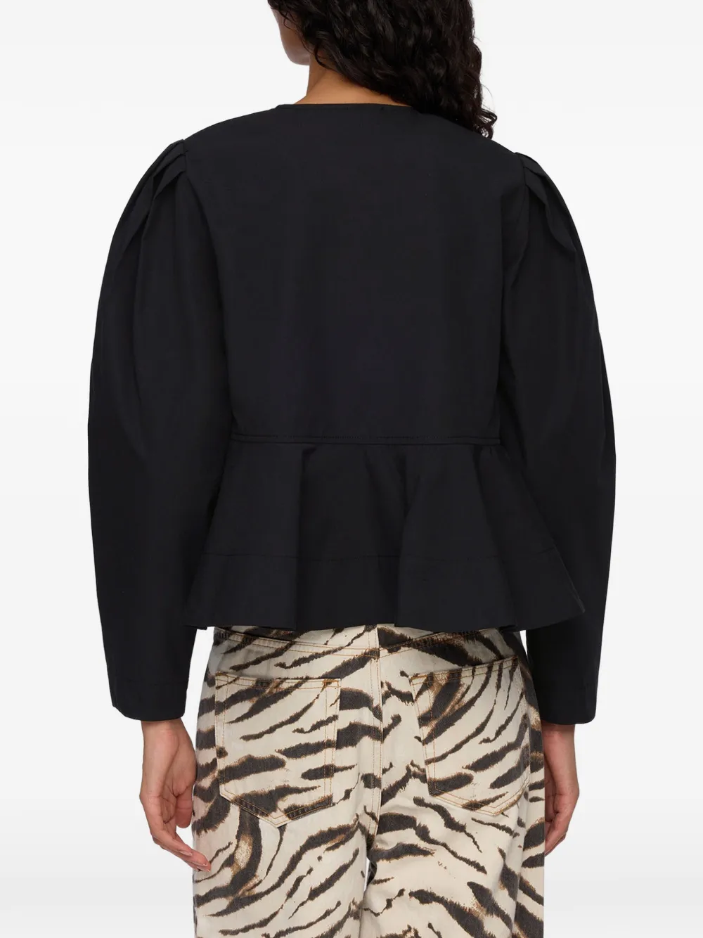 GANNI Blouse met strikdetail en peplum afwerking Zwart