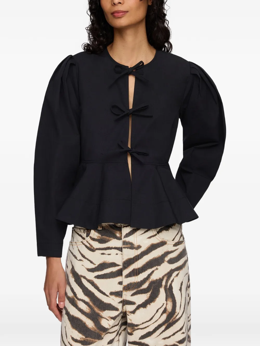 GANNI Blouse met strikdetail en peplum afwerking Zwart