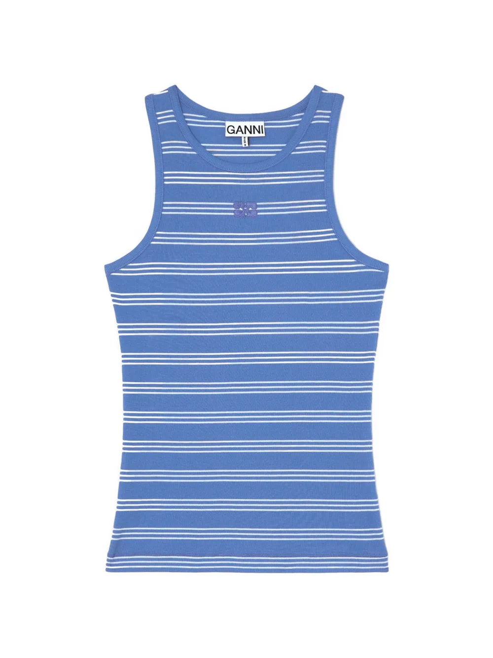 GANNI striped logo-embroidered tank top - Blu