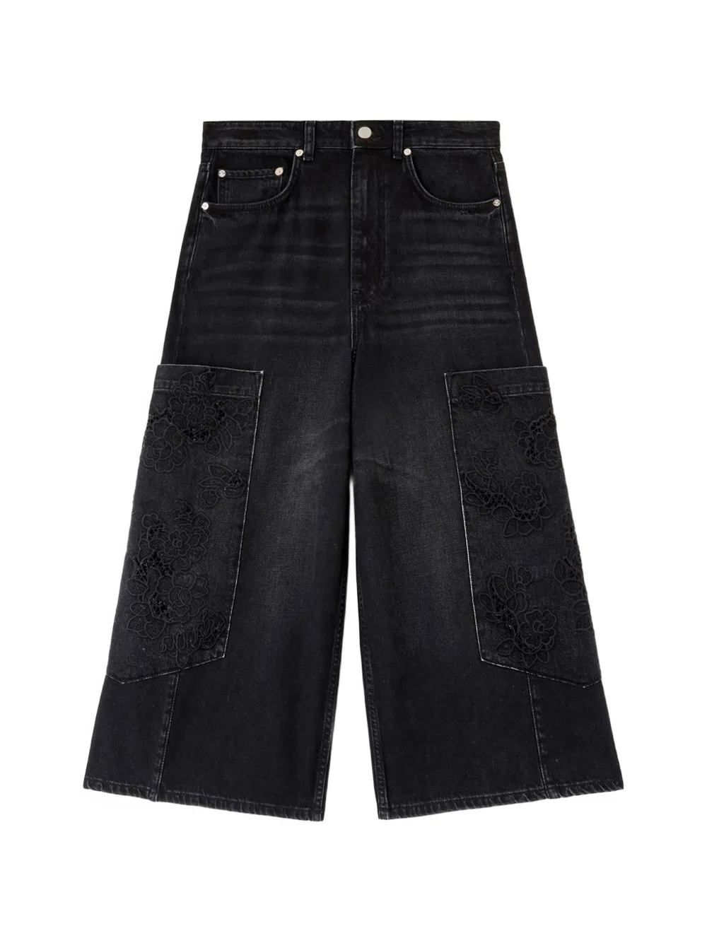 GANNI Jeans con ricamo a fiori - Nero