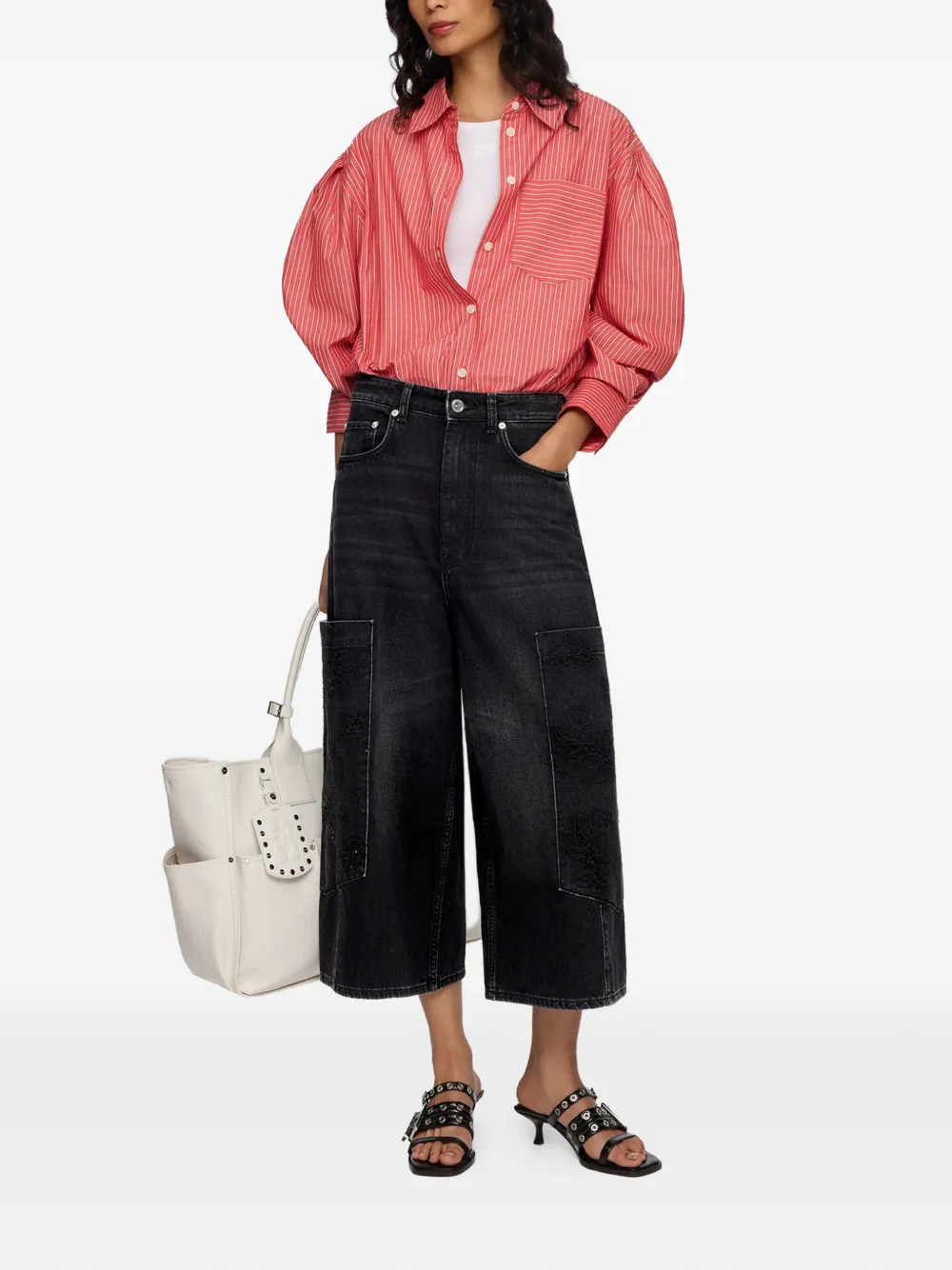 GANNI Jeans met geborduurde bloemen Zwart