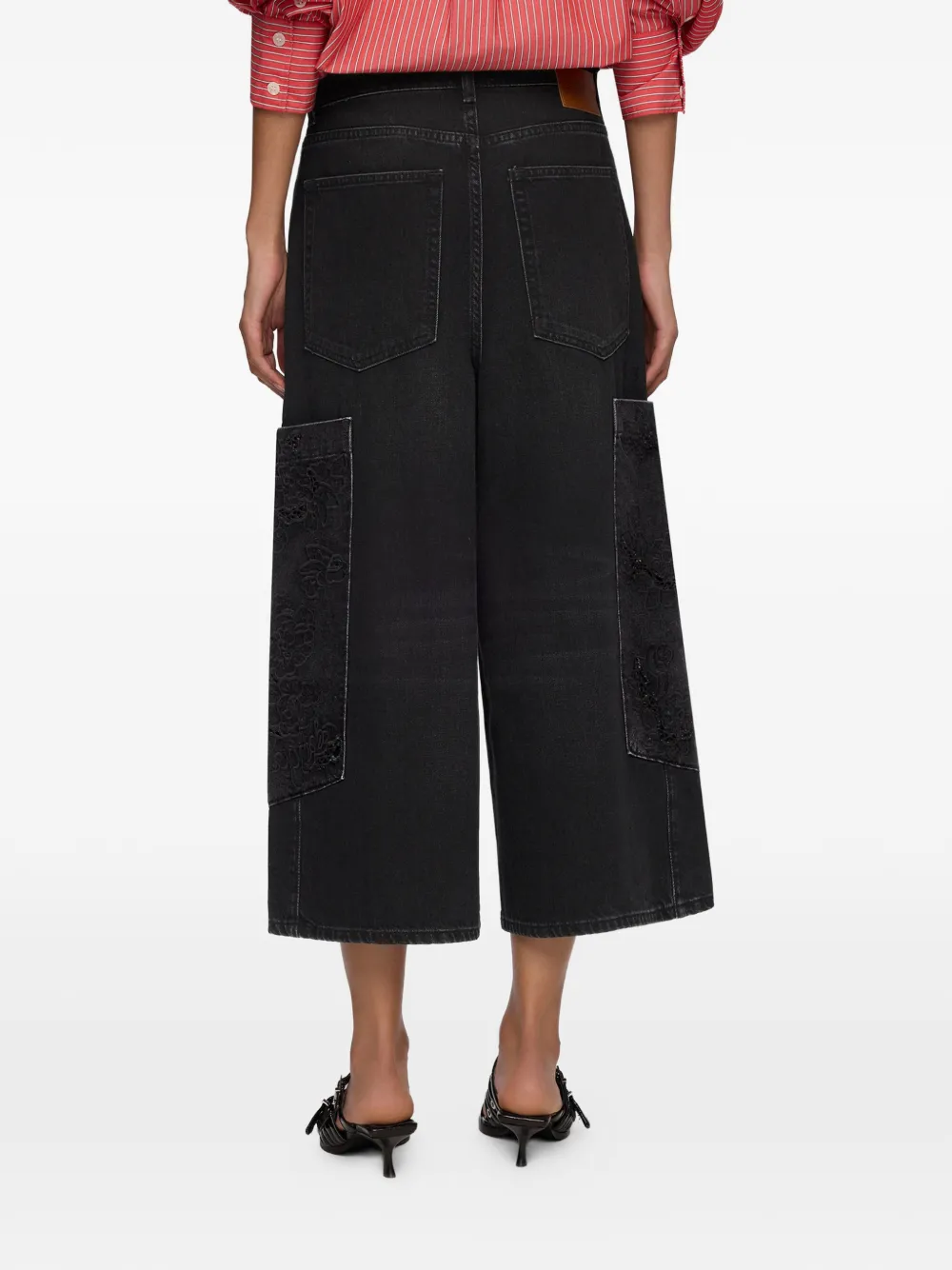 GANNI Jeans met geborduurde bloemen Zwart