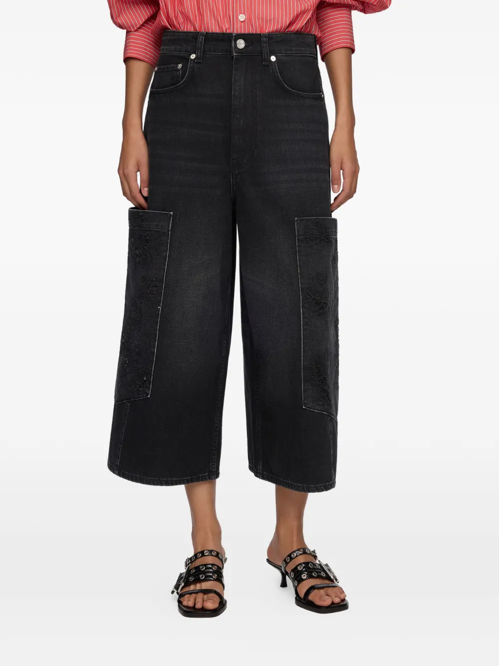 GANNI Jeans met geborduurde bloemen Zwart