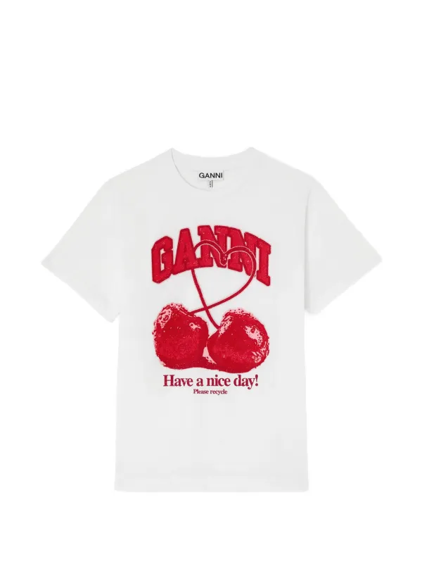 GANNI チェリープリント Tシャツ | ホワイト | FARFETCH JP