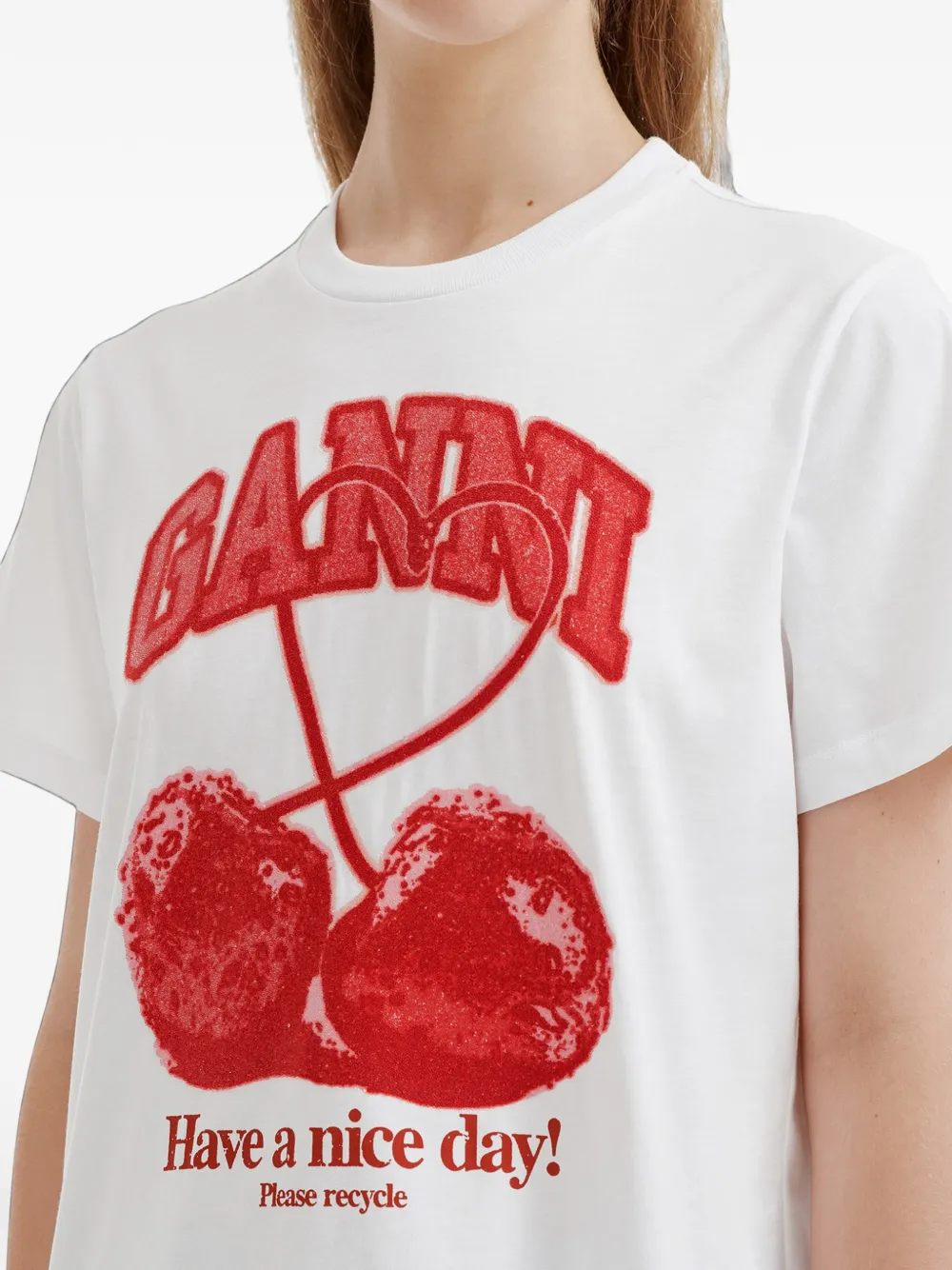 GANNI T-shirt met kersenprint Wit