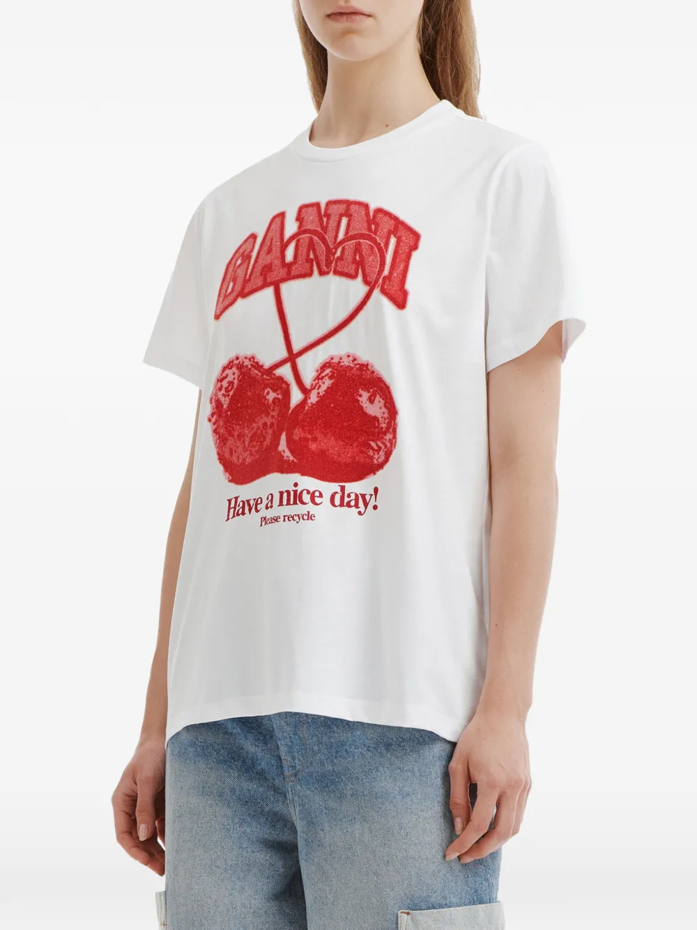GANNI T-shirt met kersenprint Wit