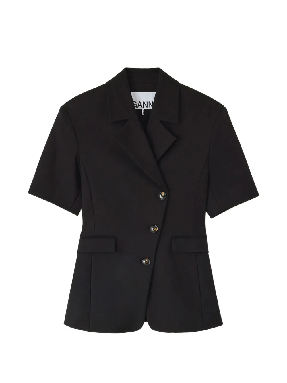 GANNI short-sleeved asymmetric-fastening blazer - Nero