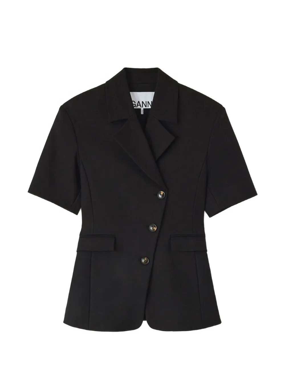 GANNI short-sleeved asymmetric-fastening blazer - Black