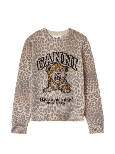 GANNI — leopard-intarsia sweater