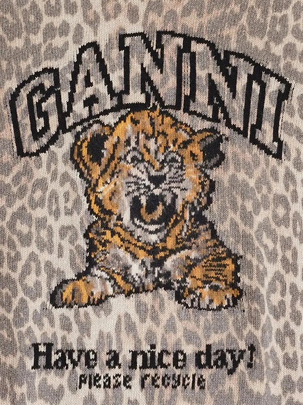 GANNI Intarsia gebreide trui met tijgerprint Beige