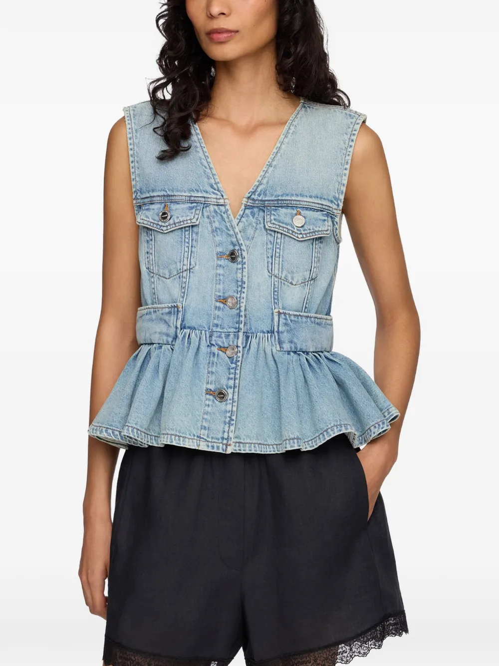 GANNI Peplum denim gilet Blauw