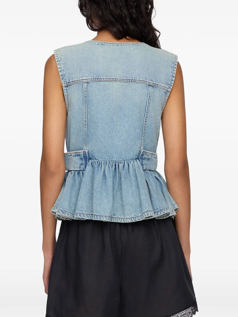 GANNI Peplum denim gilet Blauw