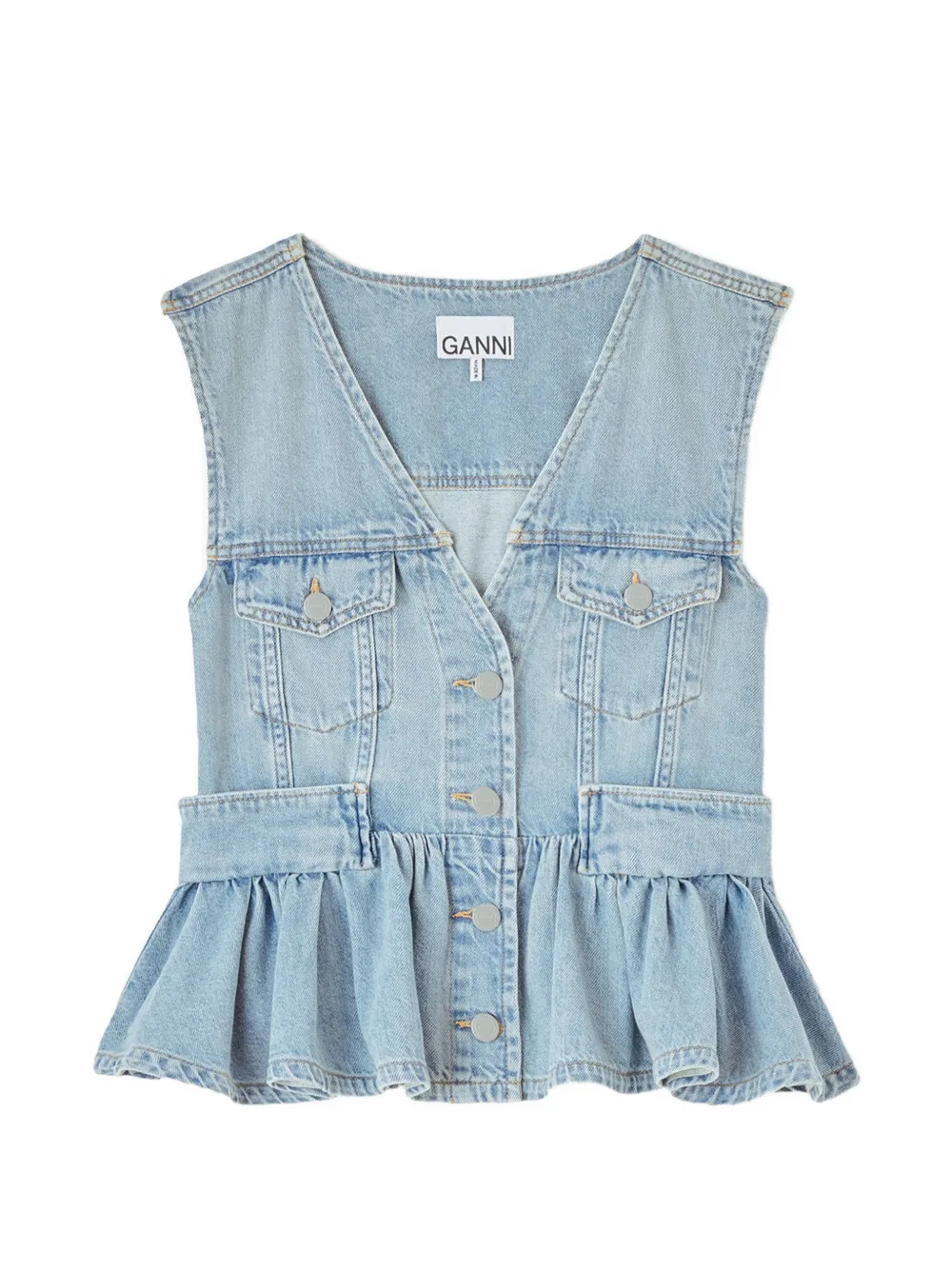 GANNI Gilet denim con peplum - Blu