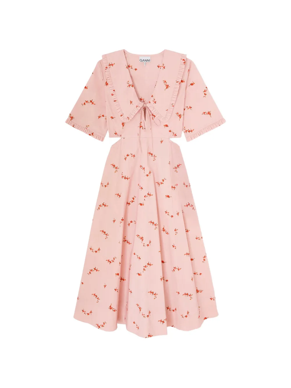 GANNI floral-print cut-out midi dress - Pink