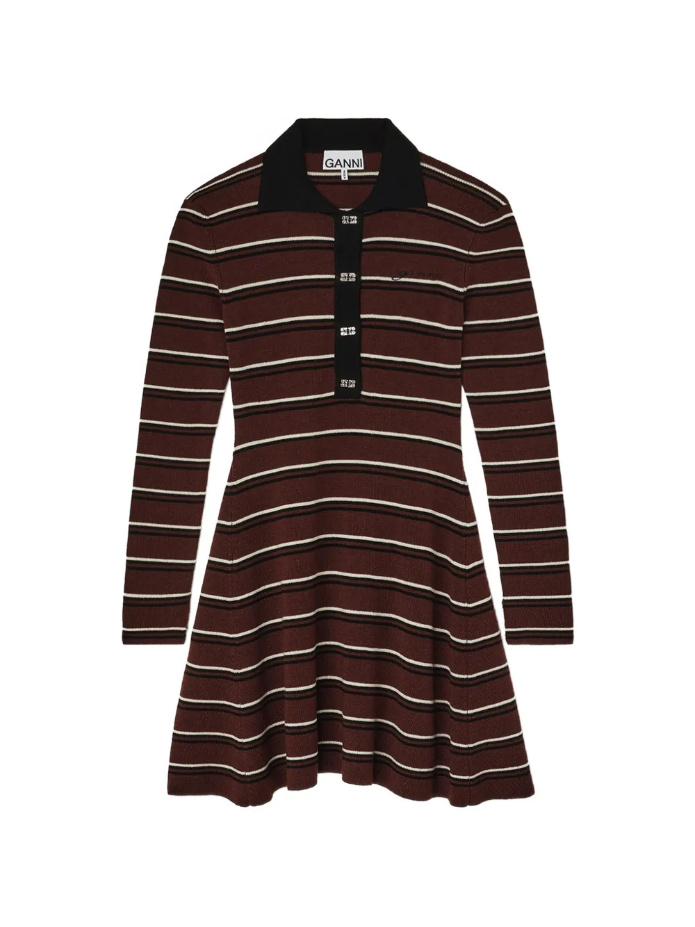 GANNI striped polo mini dress - Marrone