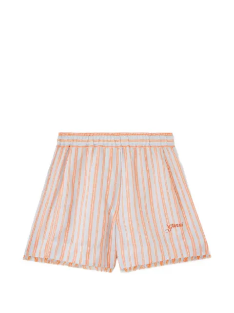 GANNI striped frayed-edge shorts