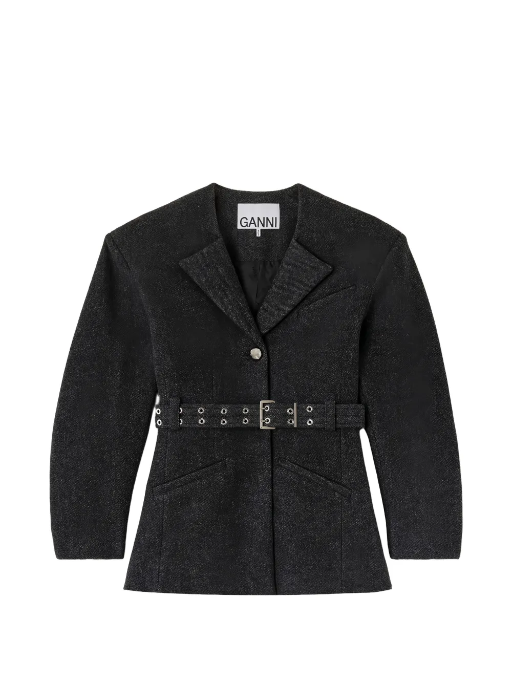 GANNI belted wool jacket - Grigio
