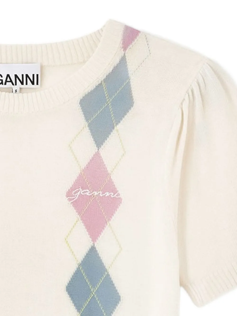 GANNI Gebreid T-shirt met argyle-patroon Wit