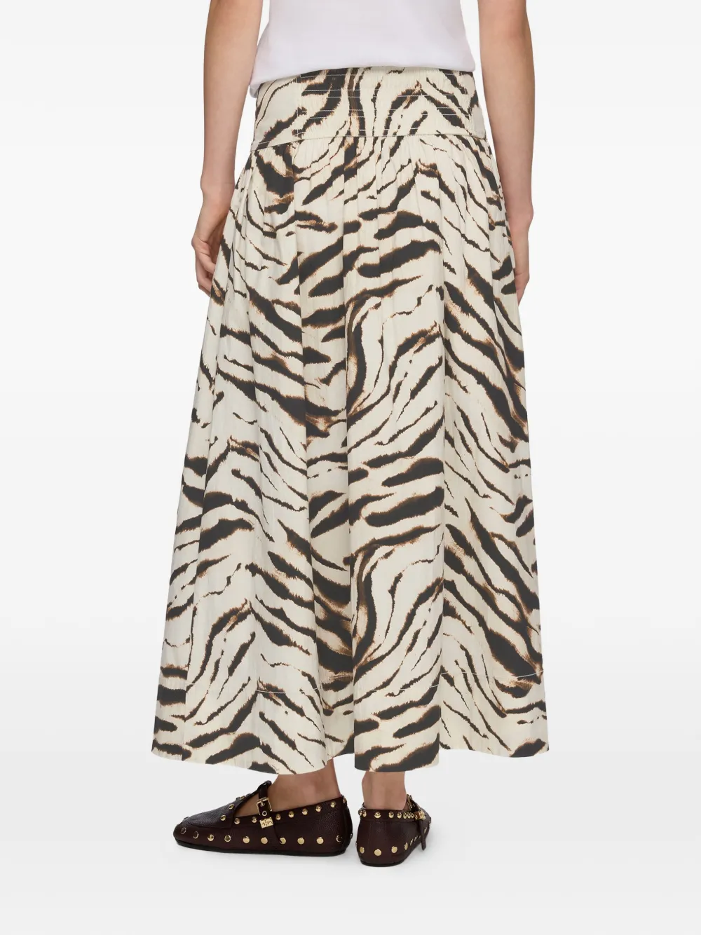 GANNI Gesmockte maxi-rok met zebraprint Beige