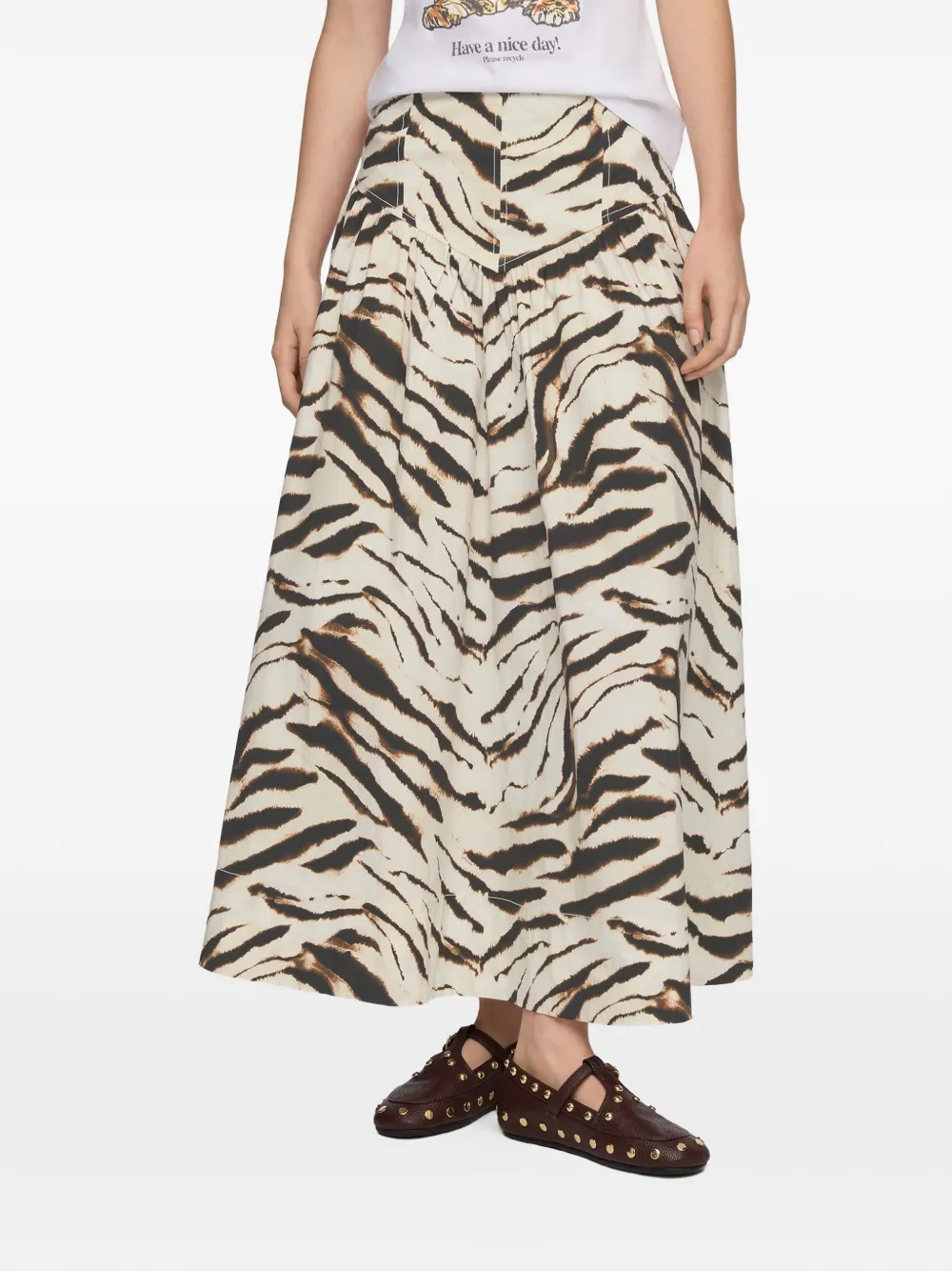 GANNI Gesmockte maxi-rok met zebraprint Beige