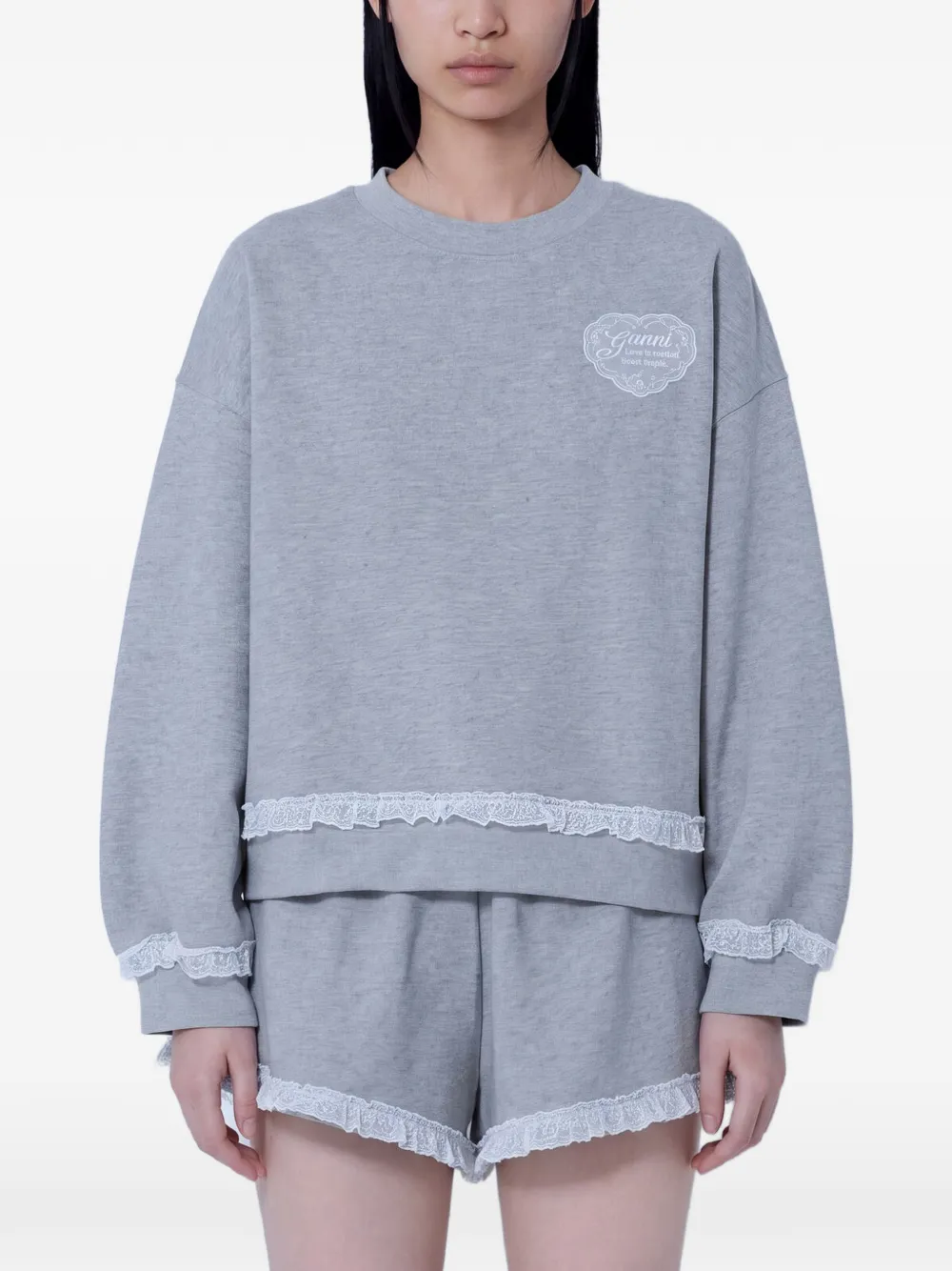GANNI Isoli lace-trim sweater - Grau