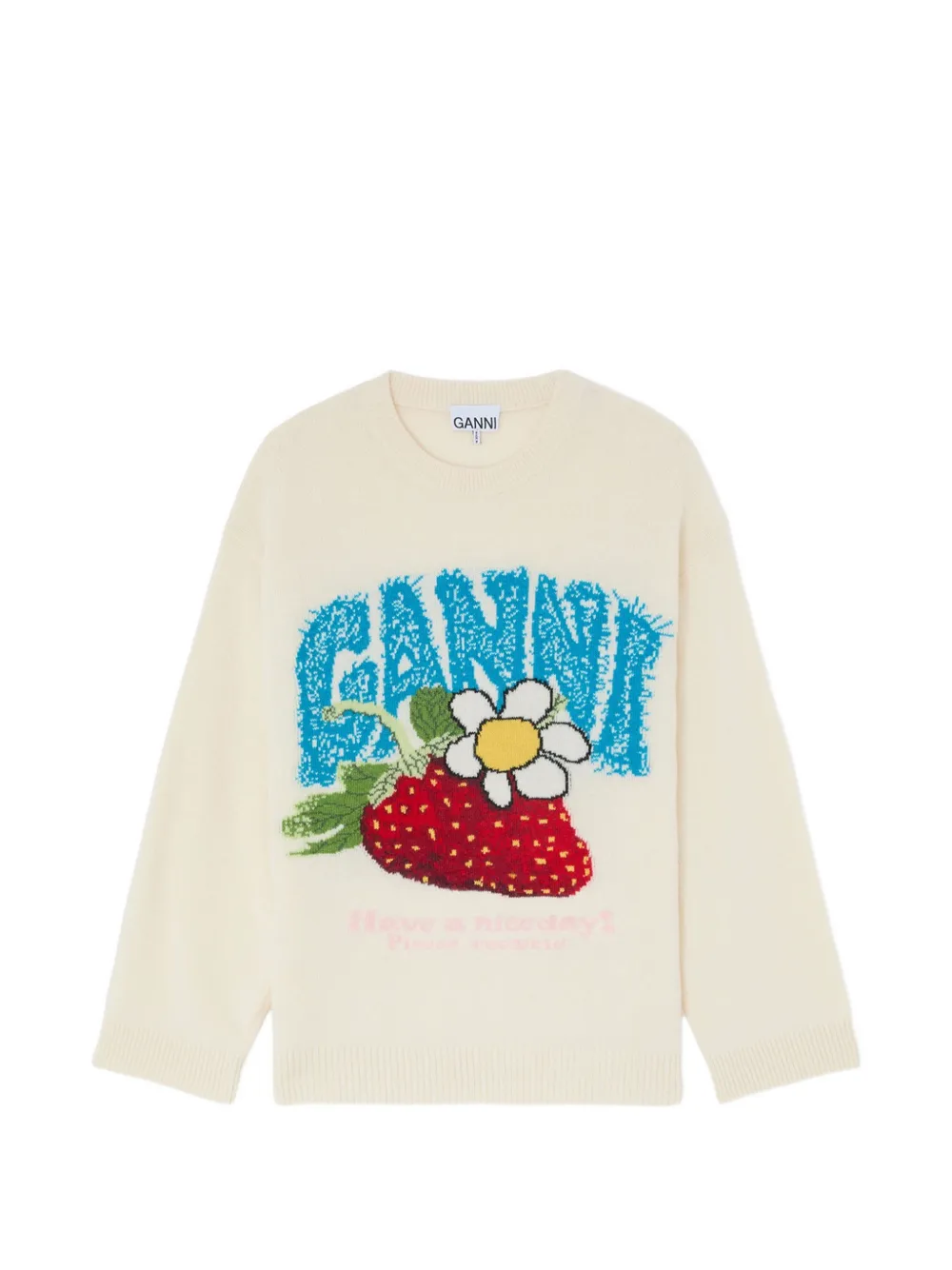 GANNI strawberry-motif intarsia-knit sweater - Nude