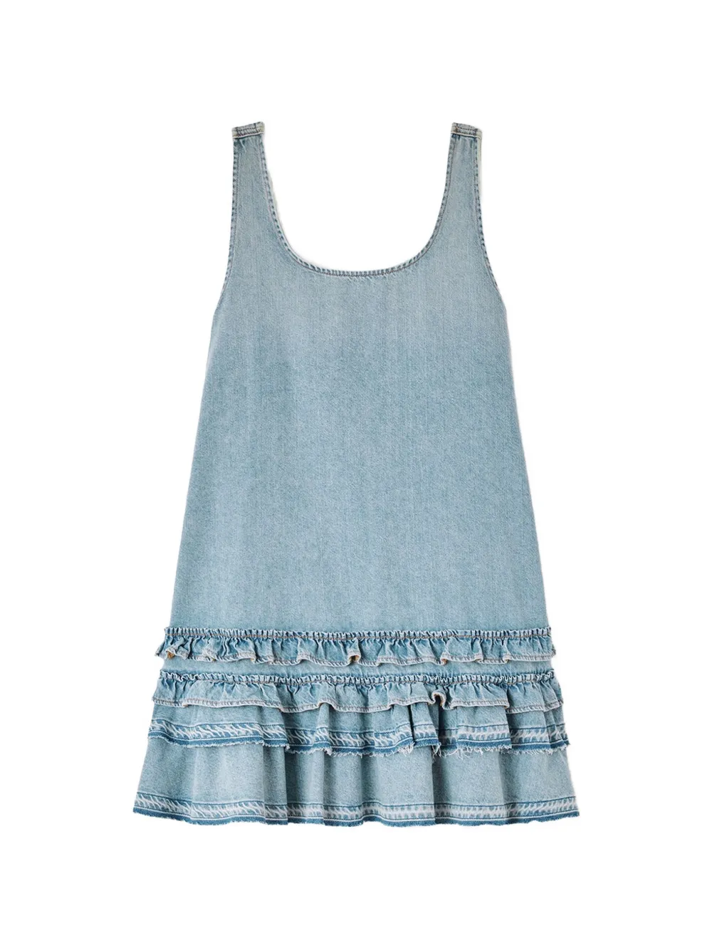 GANNI Abito denim con ruches - Blu