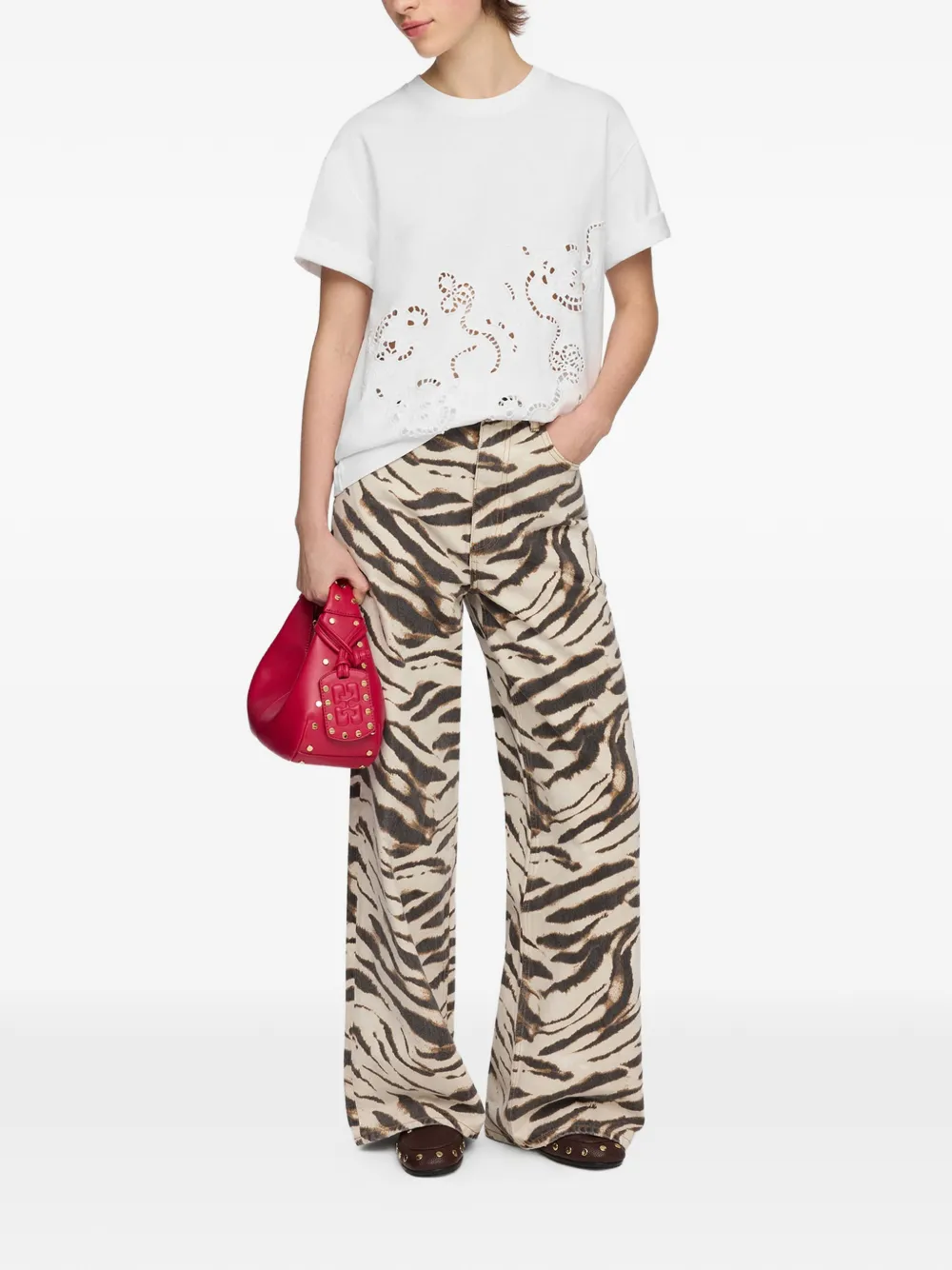 GANNI T-shirt met broderie anglaise Wit