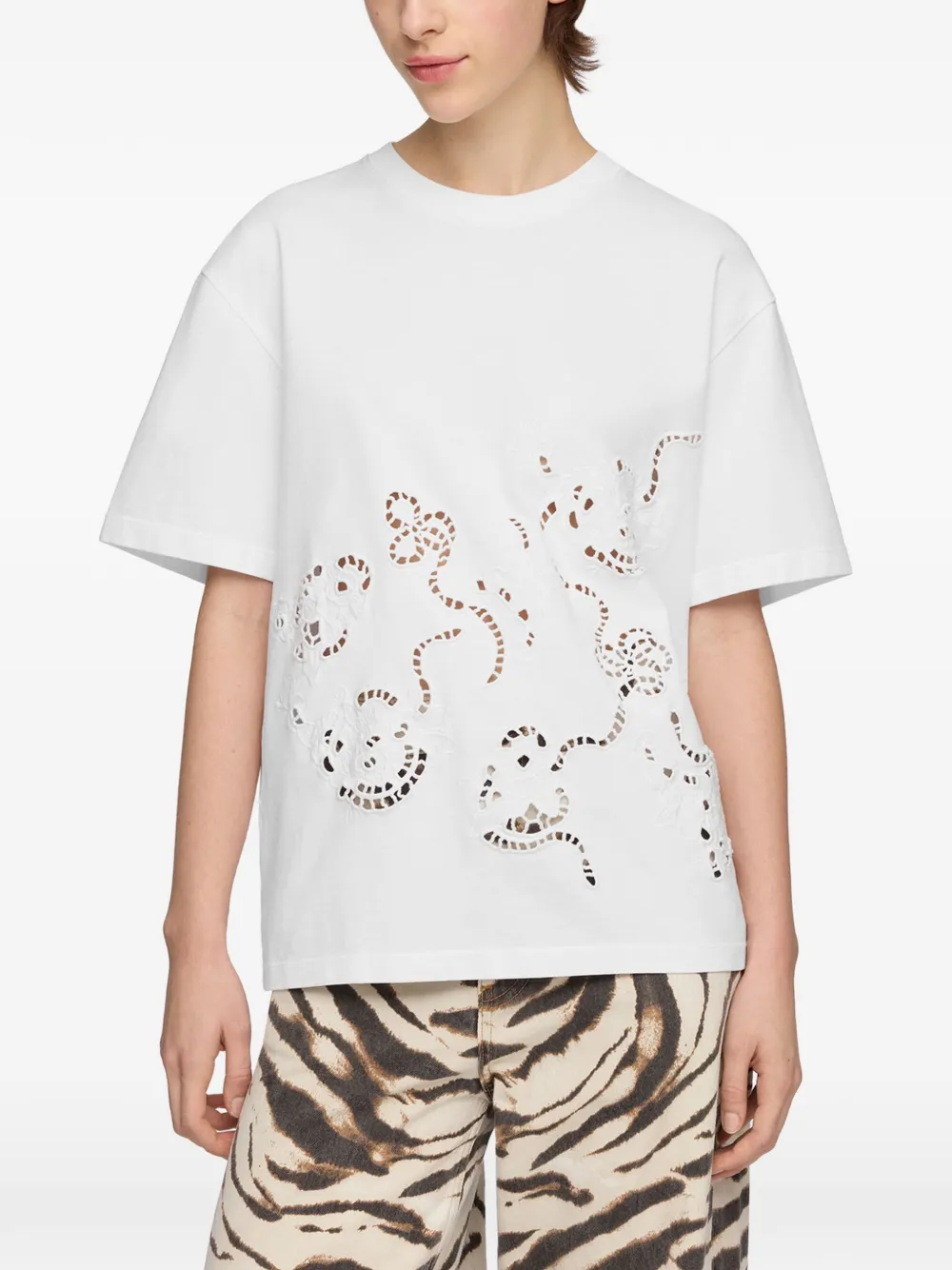 GANNI T-shirt met broderie anglaise Wit