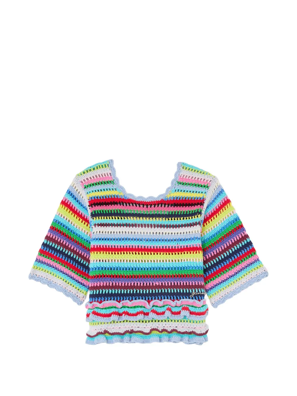 GANNI striped ruffled blouse - Blu