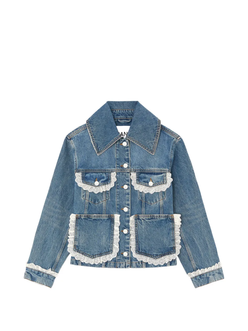 GANNI lace-trim denim jacket - Blue