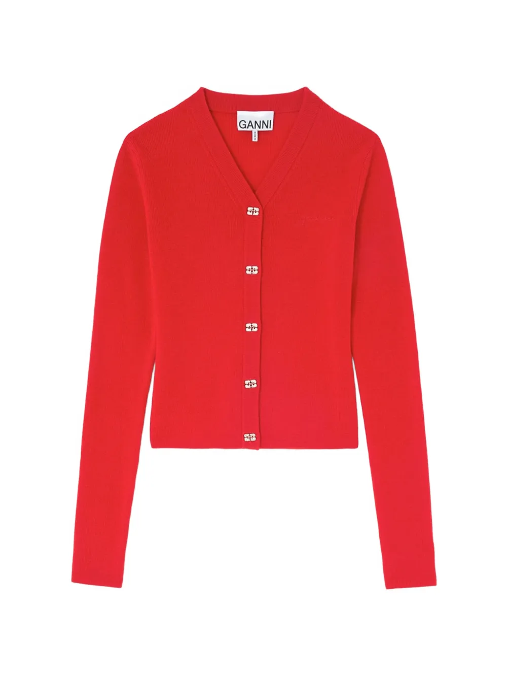 GANNI logo-button V-neck cardigan - Rosso