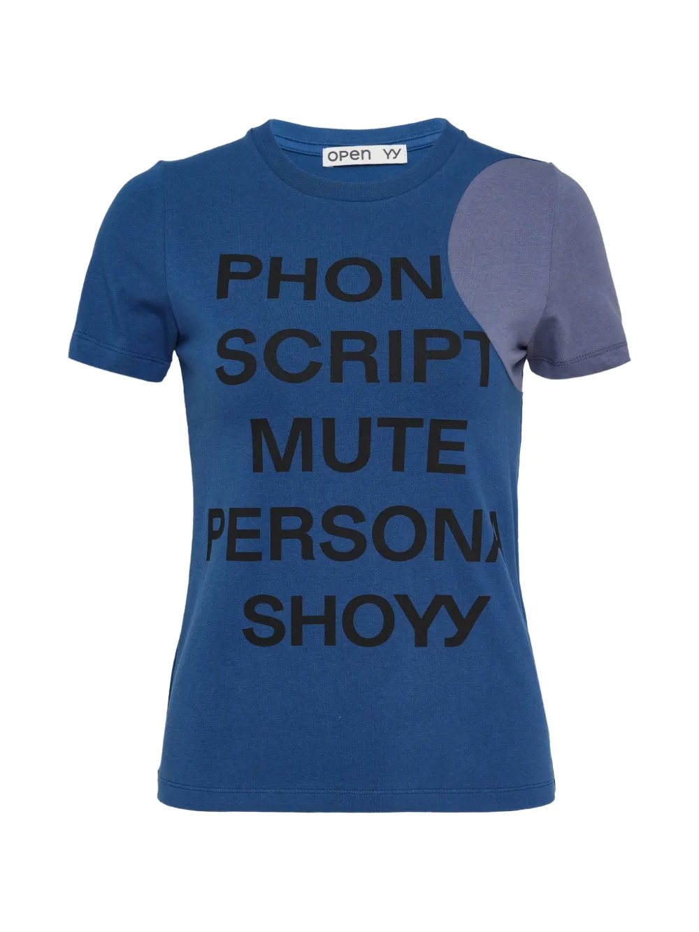 Open YY slogan-print panelled T-shirt - Blu