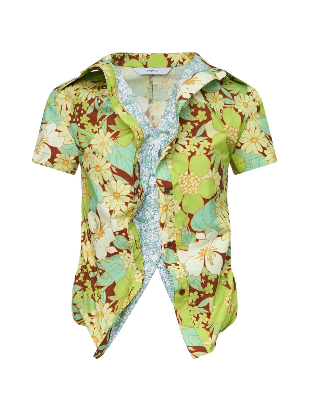 pushBUTTON floral-print layered-design shirt - Verde