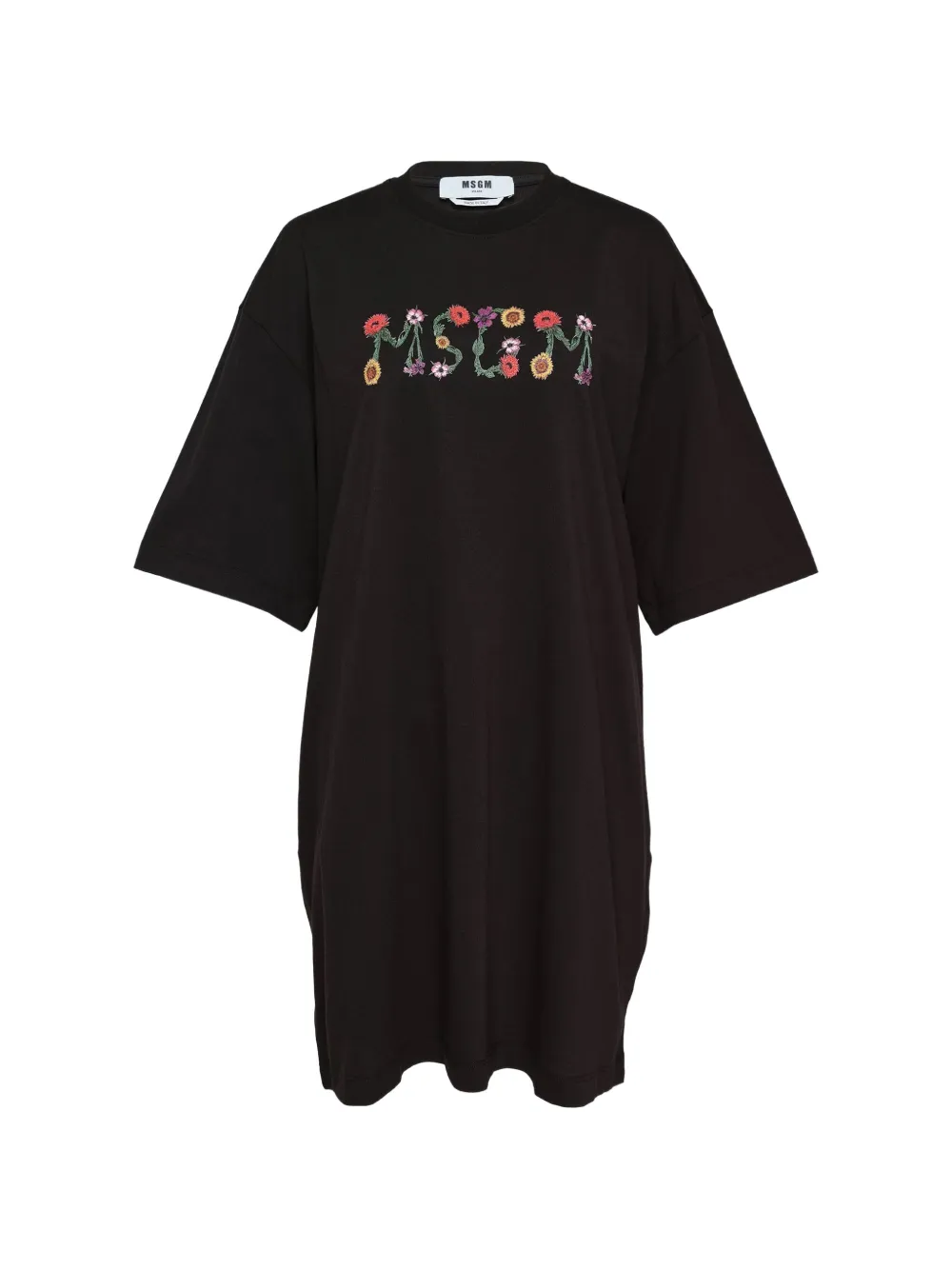 MSGM floral-embroidered T-shirt dress - Nero