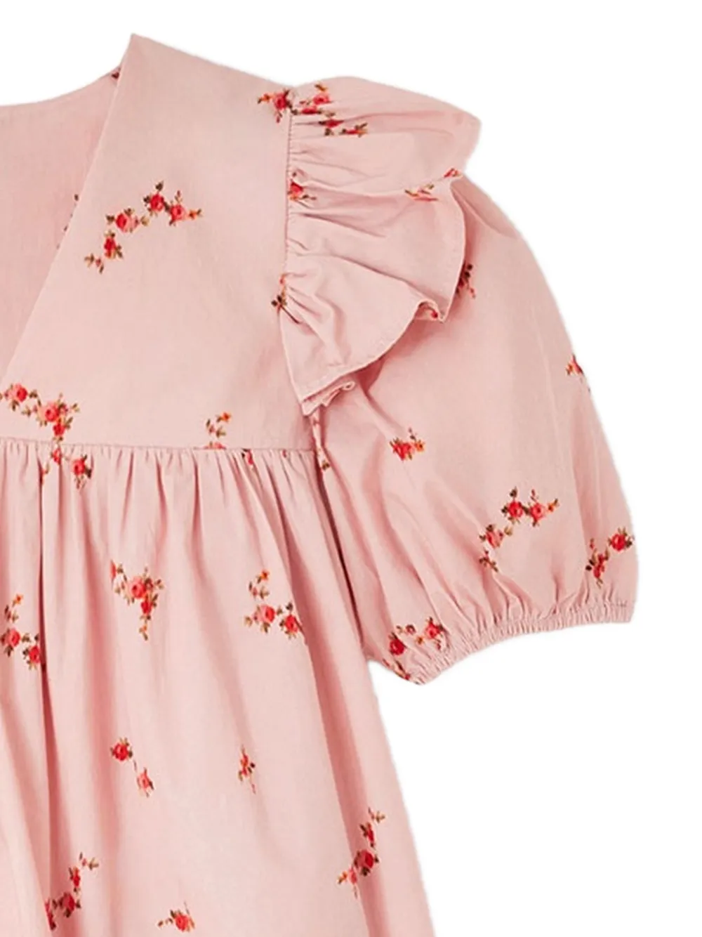 GANNI Mini-jurk met bloemenprint en ruches Roze