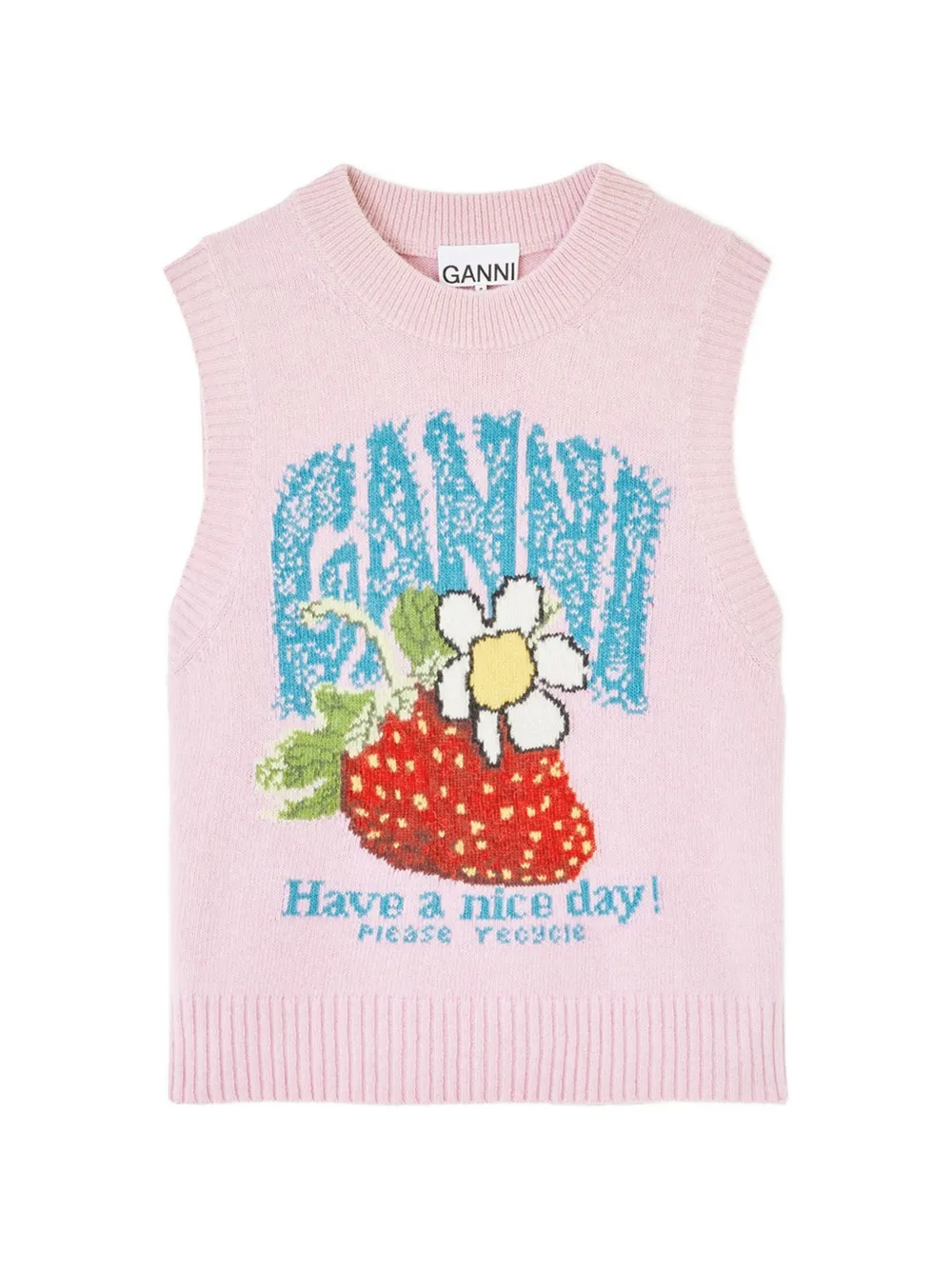 GANNI strawberry-motif intarsia-knit vest - Rosa
