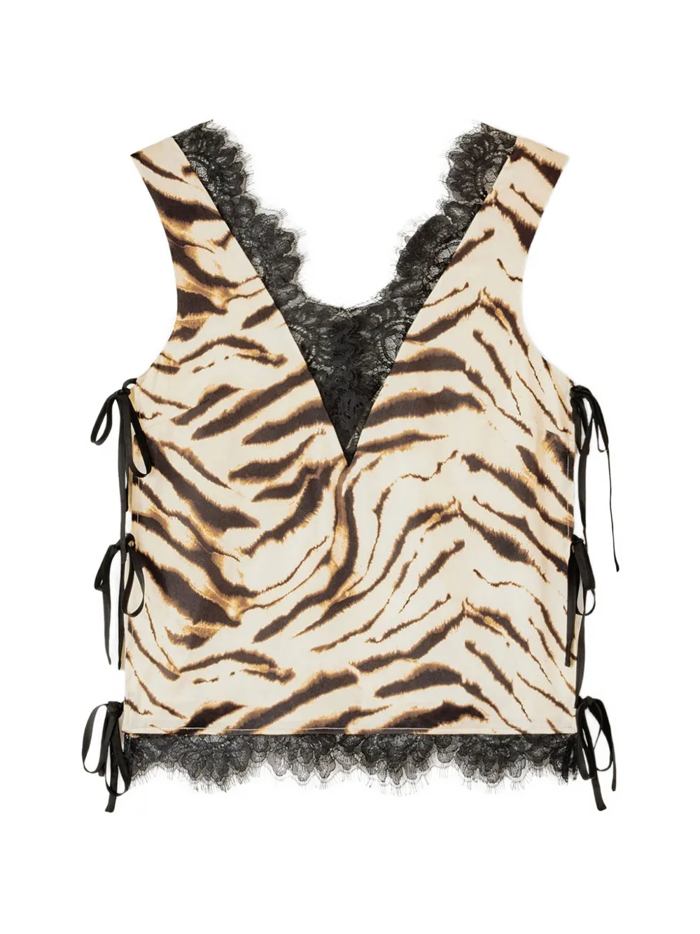 GANNI tiger-print lace-trim top - Toni neutri