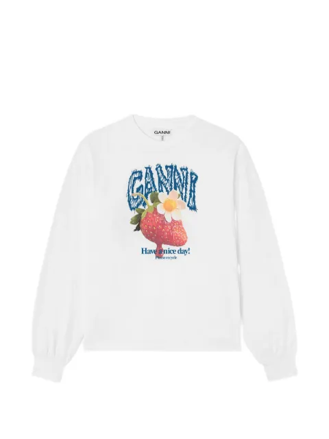 GANNI strawberry-print long-sleeve T-shirt