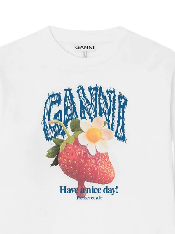 GANNI strawberry-print long-sleeve T-shirt | White | FARFETCH