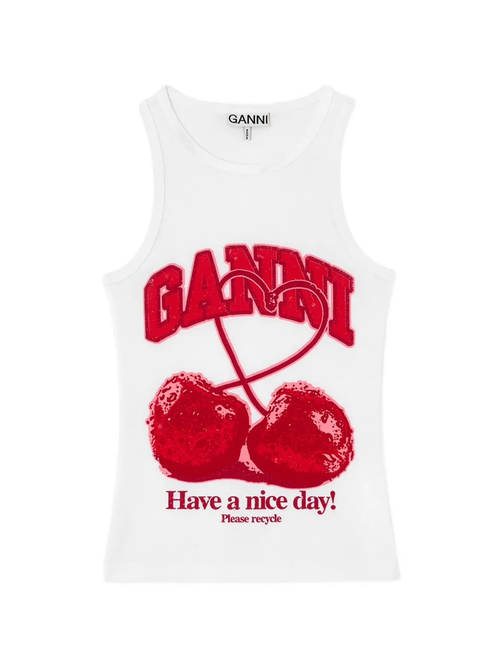 GANNI cherry-print tank top - Bianco