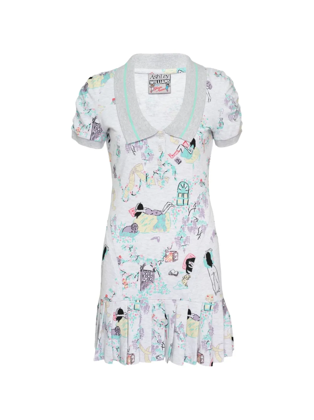 Ashley Williams Amelia graphic-print pleated-hem dress - Grigio