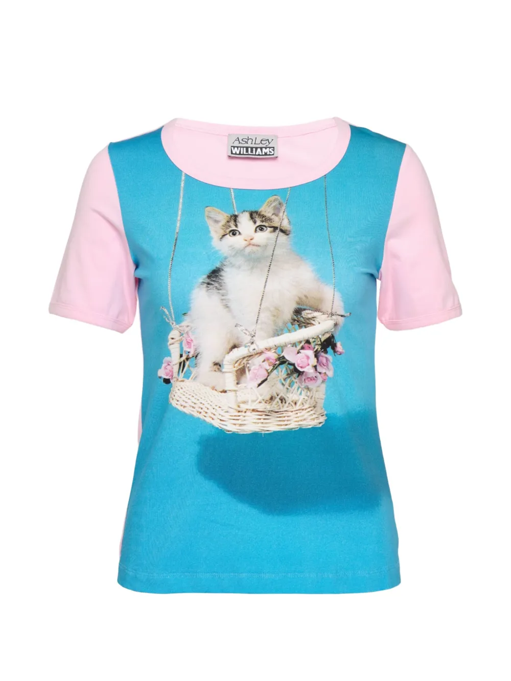 Ashley Williams kitten-print panelled T-shirt - Rosa