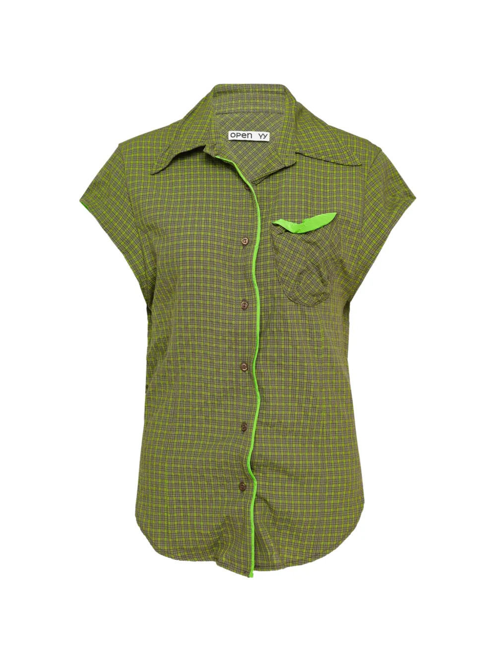 Open YY check-print cap-sleeve shirt - Verde