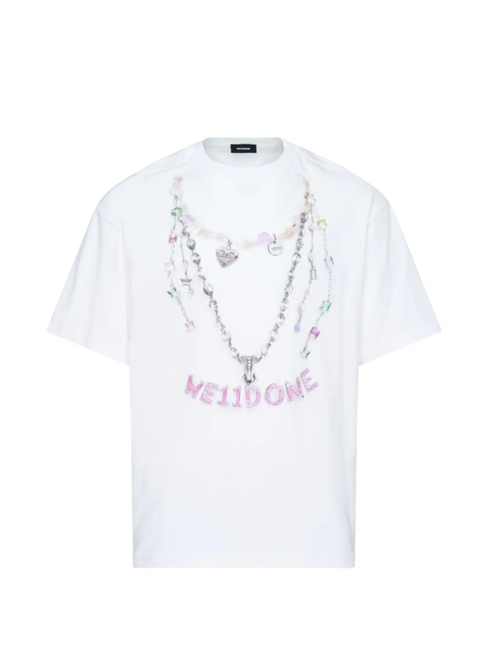 We11done necklace-print T-shirt - Bianco