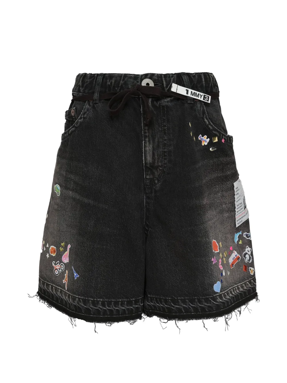 Maison MIHARA YASUHIRO sticker-embellished frayed shorts - Schwarz