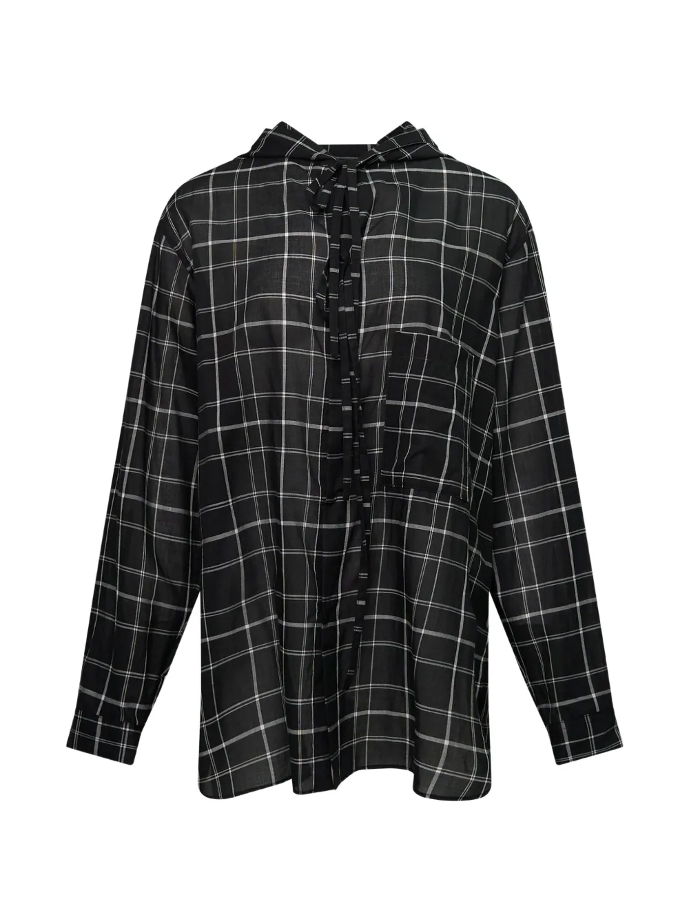 Y's check-pattern hooded blouse - Black